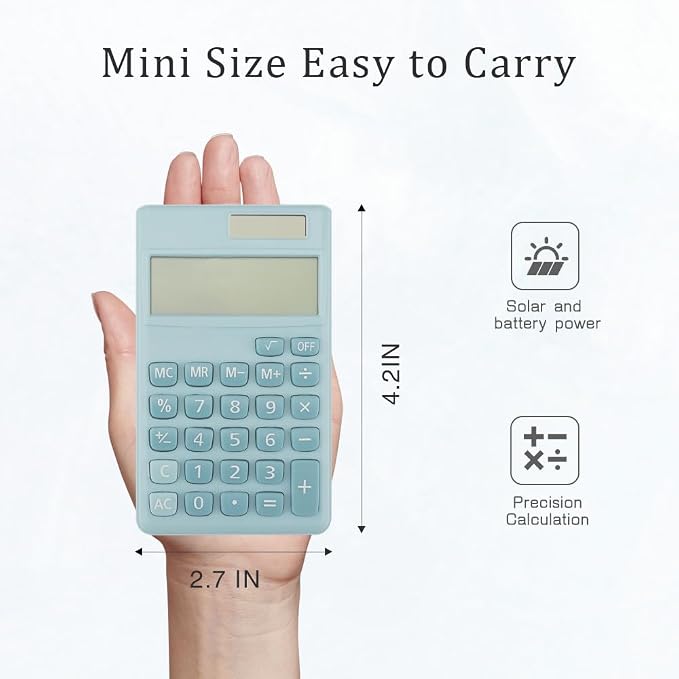 Solar Calculator,Mini Calculator Basic Calculators School for Students Pocket Calculators Blue Office Gadgets Office Supplies for Women Men