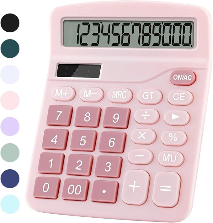Office Desk Calculator, Cute Calculator for Kids, Basic Calculators Desktop, Dual Power Simple Financial Calculator with Big Button Large Display for Office Home and School (Pink)
