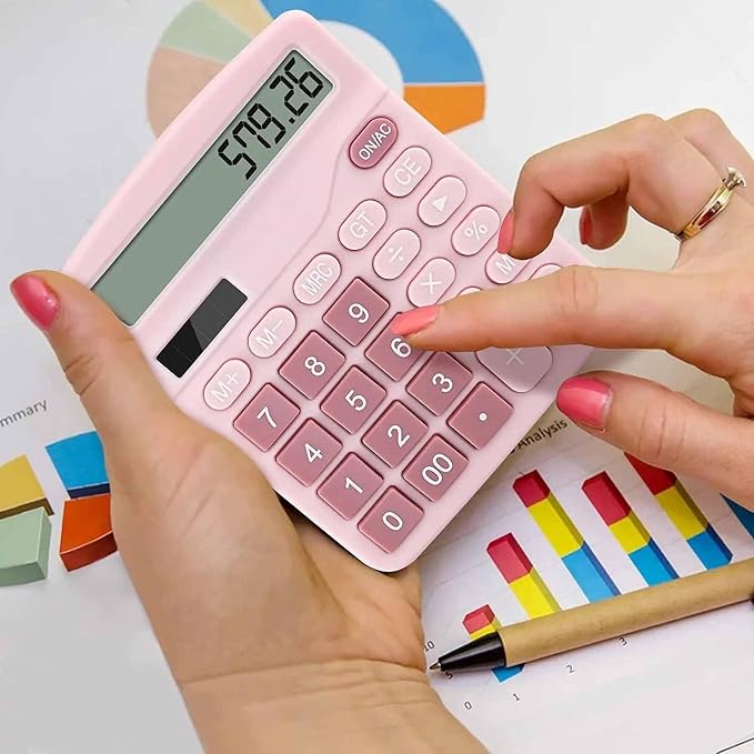 Office Desk Calculator, Cute Calculator for Kids, Basic Calculators Desktop, Dual Power Simple Financial Calculator with Big Button Large Display for Office Home and School (Pink)