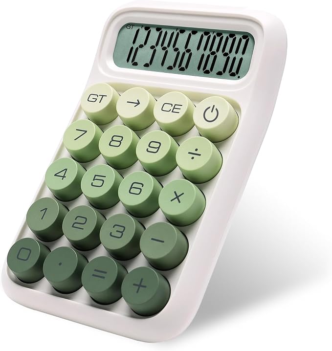 Y YOMA 1 Pack Mechanical Switch Calculator with 10 Digit Large LCD Display Big Button, Mini Cute Desktop Calculator 4 Function Basic Calculators for School Home Office Business, Leaf Green