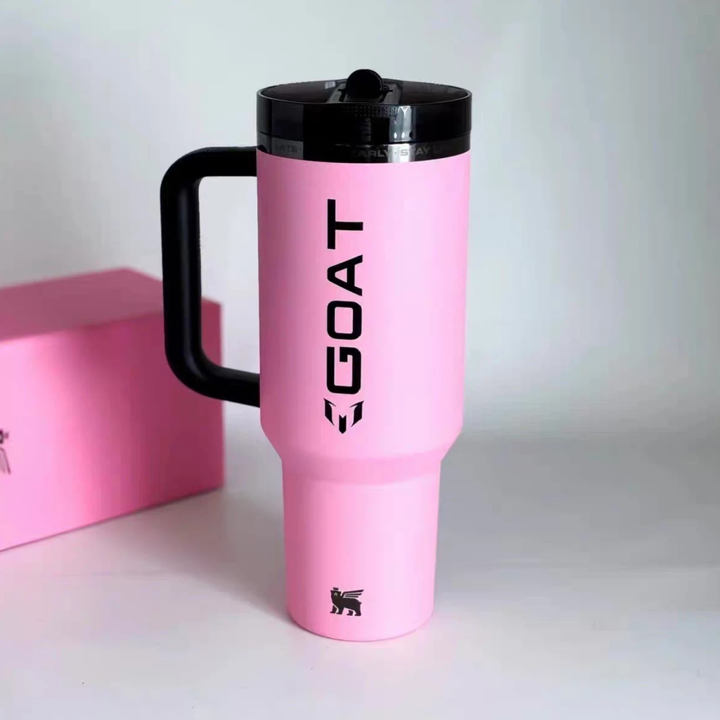 GOAT Themed Pink 40oz Insulated Tumbler with Lid and Straw