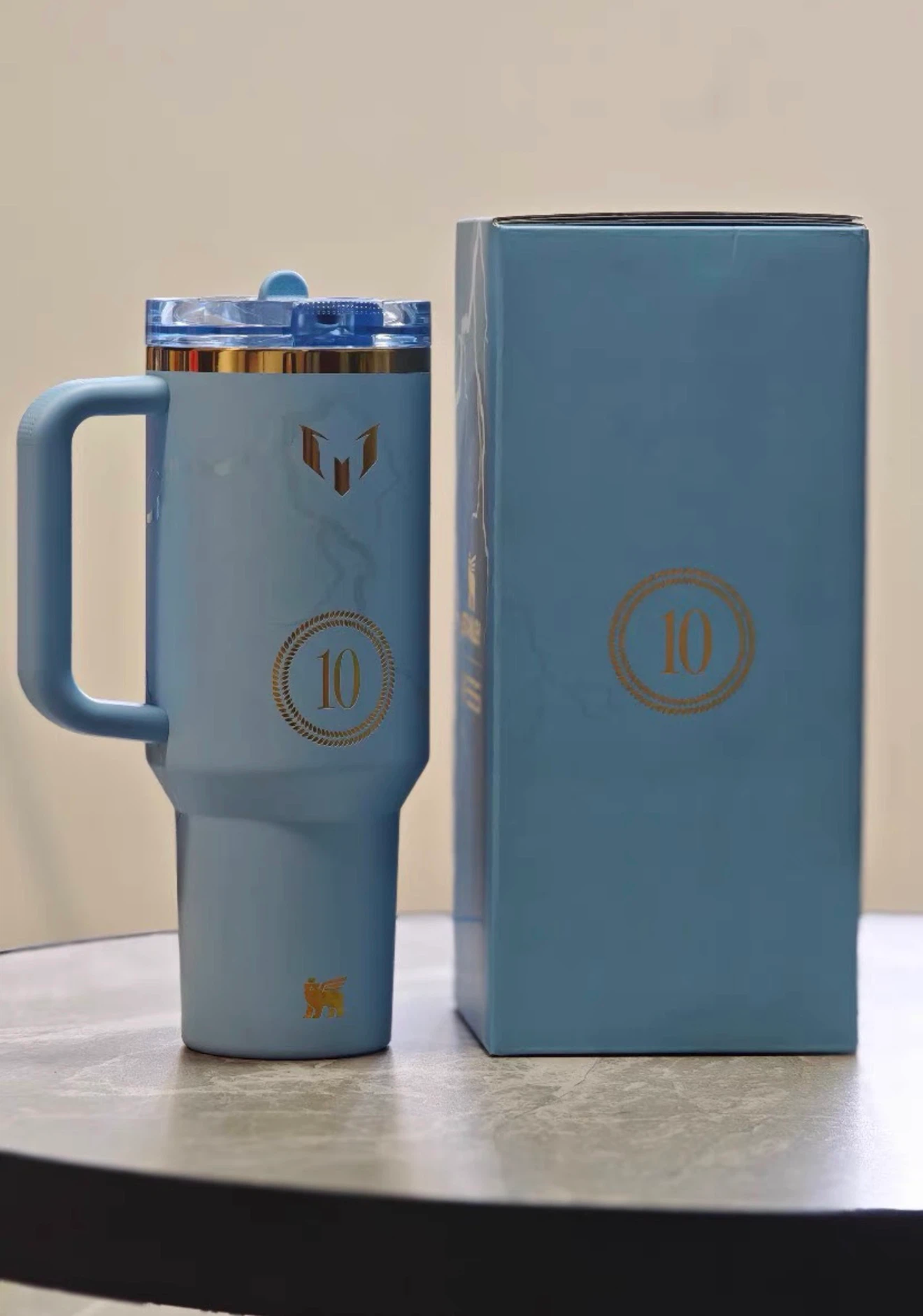 Soccer #10 Themed Light Blue 40oz Insulated Tumbler with Lid and Straw